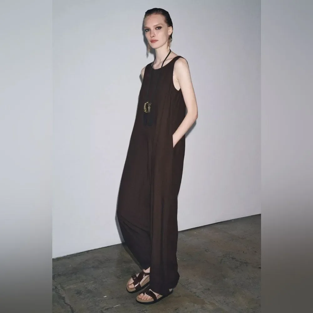 ZARA ZW COLLECTION LINEN LONG JUMPSUIT